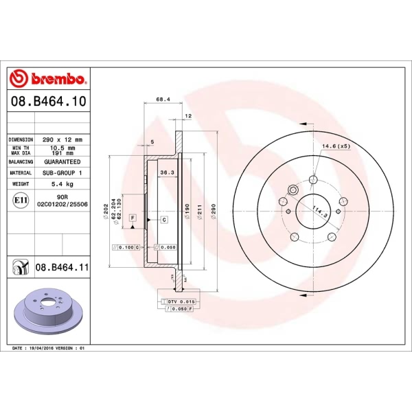 brembo UV Coated Series Solid Rear Brake Rotor 08.B464.11