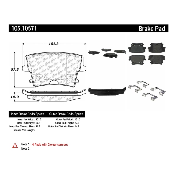 Centric Posi Quiet™ Ceramic Rear Disc Brake Pads 105.10571