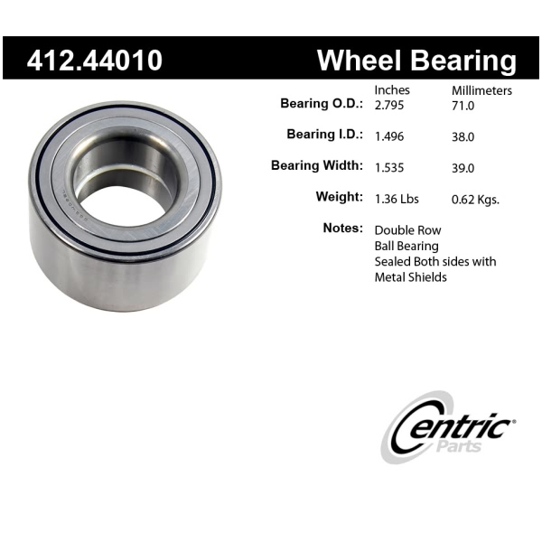 Centric Premium™ Front Passenger Side Double Row Wheel Bearing 412.44010