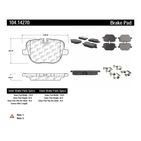 Centric Posi Quiet™ Semi-Metallic Rear Disc Brake Pads 104.14270