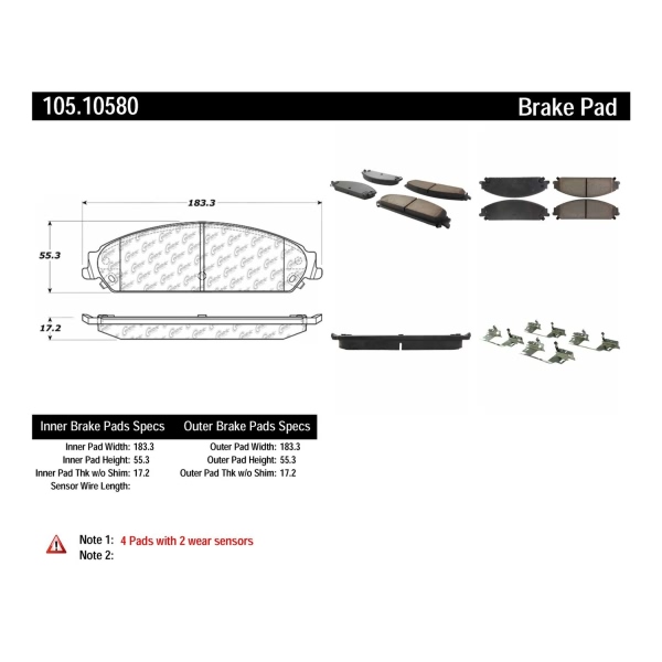 Centric Posi Quiet™ Ceramic Front Disc Brake Pads 105.10580