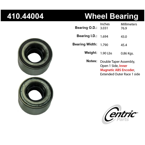 Centric Premium™ Front Driver Side Wheel Bearing and Race Set 410.44004
