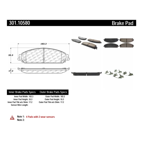 Centric Premium Ceramic Front Disc Brake Pads 301.10580