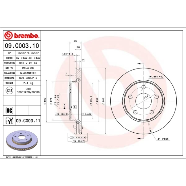 brembo UV Coated Series Front Brake Rotor 09.C003.11