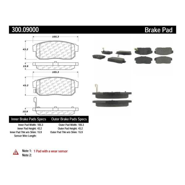 Centric Premium Semi-Metallic Rear Disc Brake Pads 300.09000