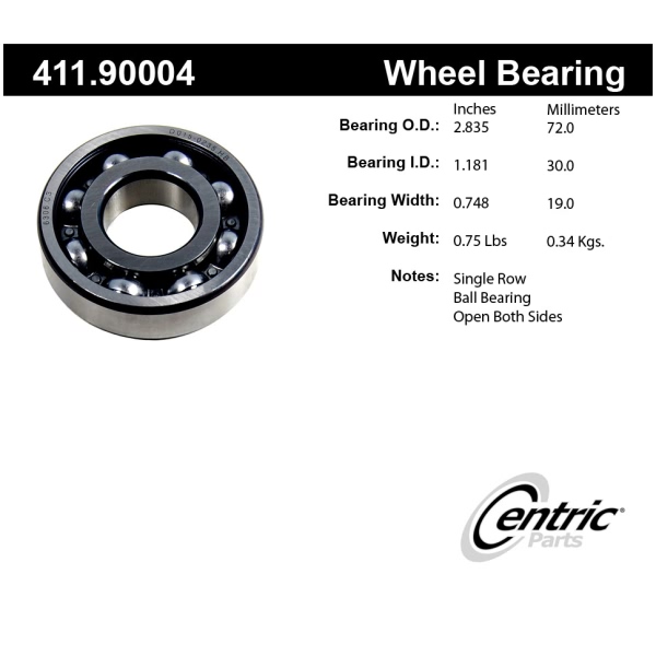 Centric Premium™ Rear Driver Side Single Row Wheel Bearing 411.90004