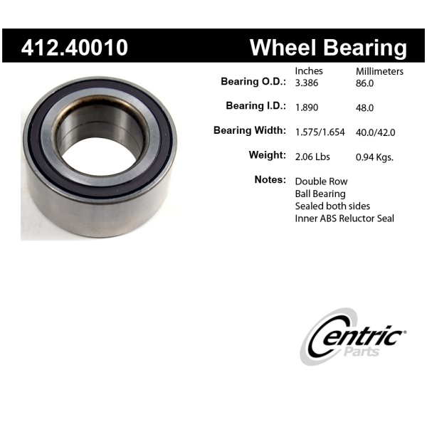 Centric Premium™ Front Passenger Side Double Row Wheel Bearing 412.40010