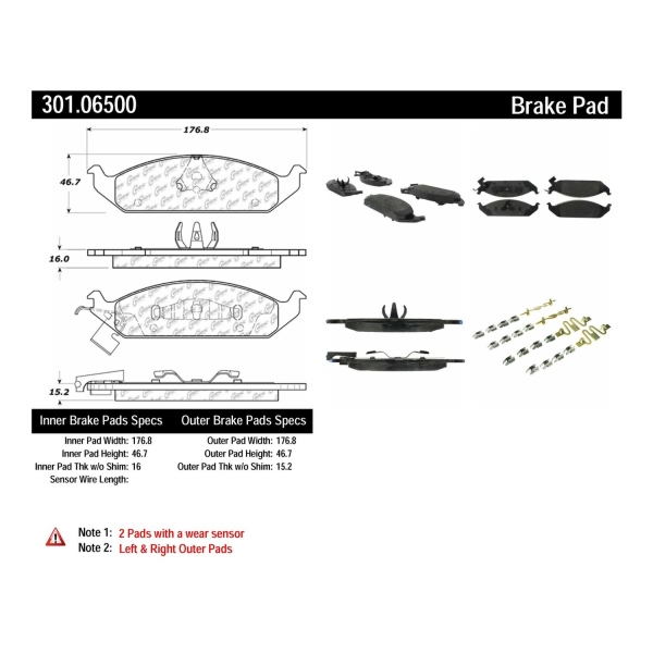 Centric Premium Ceramic Front Disc Brake Pads 301.06500
