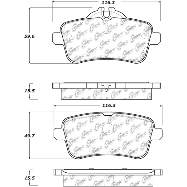 Centric Posi Quiet™ Semi-Metallic Rear Disc Brake Pads 104.16302