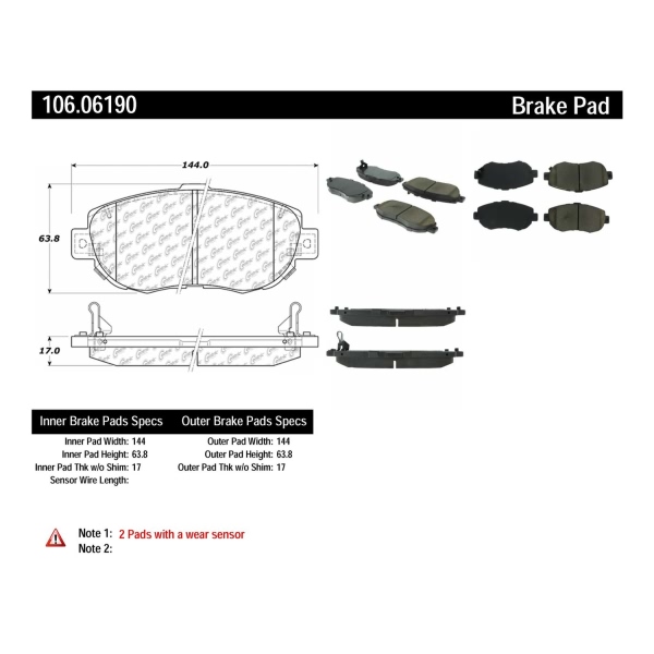 Centric Posi Quiet™ Extended Wear Semi-Metallic Front Disc Brake Pads 106.06190