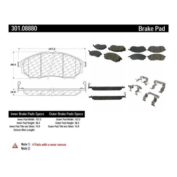 Centric Premium™ Ceramic Brake Pads With Shims And Hardware 301.08880