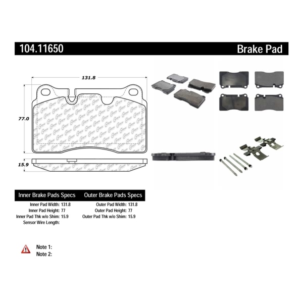 Centric Posi Quiet™ Semi-Metallic Rear Disc Brake Pads 104.11650