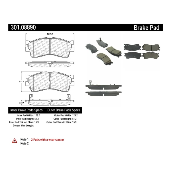Centric Premium Ceramic Front Disc Brake Pads 301.08890