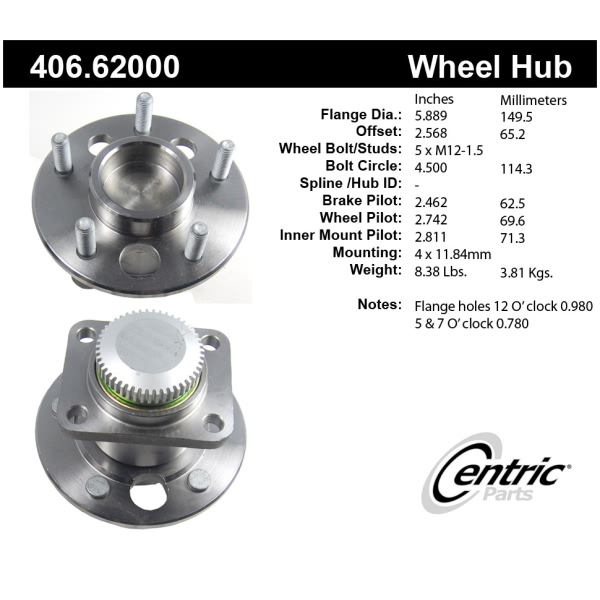 Centric Premium™ Rear Passenger Side Non-Driven Wheel Bearing and Hub Assembly 406.62000