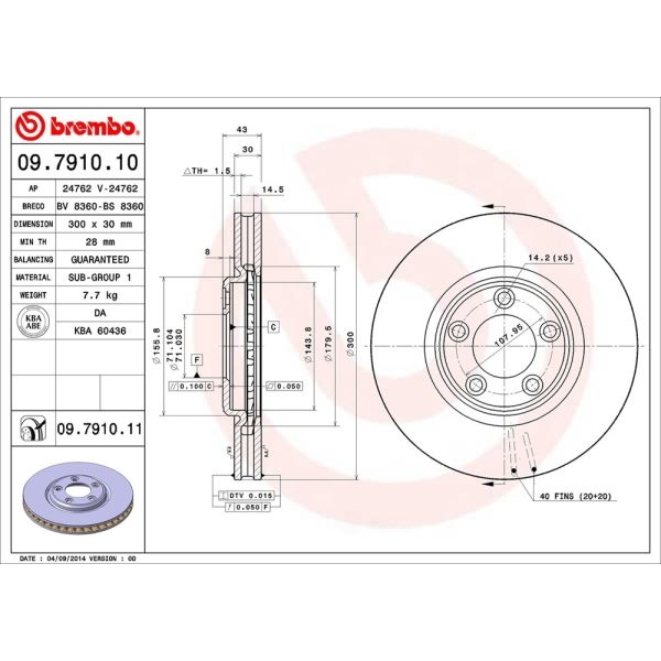 brembo UV Coated Series Vented Front Brake Rotor 09.7910.11