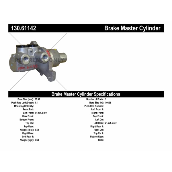 Centric Premium Brake Master Cylinder 130.61142