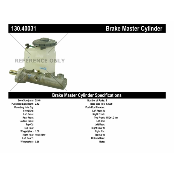 Centric Premium Brake Master Cylinder 130.40031