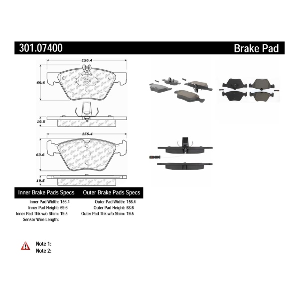 Centric Premium Ceramic Front Disc Brake Pads 301.07400