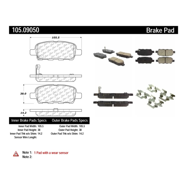 Centric Posi Quiet™ Ceramic Rear Disc Brake Pads 105.09050