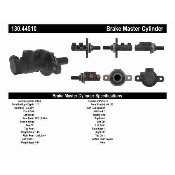 Centric Premium Brake Master Cylinder 130.44510