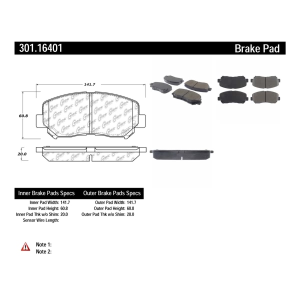 Centric Premium Ceramic Front Disc Brake Pads 301.16401