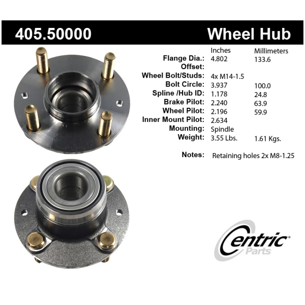 Centric Premium™ Rear Driver Side Non-Driven Wheel Bearing and Hub Assembly 405.50000