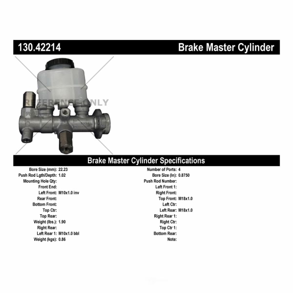 Centric Premium Brake Master Cylinder 130.42214