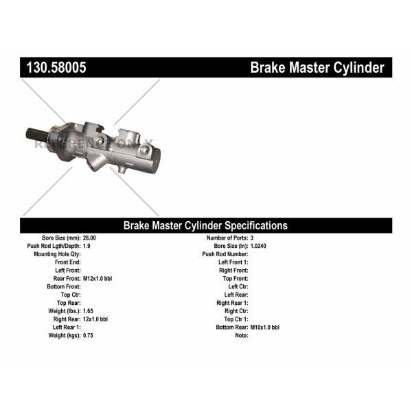 Centric Premium Brake Master Cylinder 130.58005
