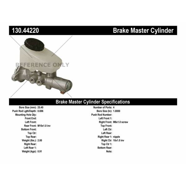 Centric Premium Brake Master Cylinder 130.44220