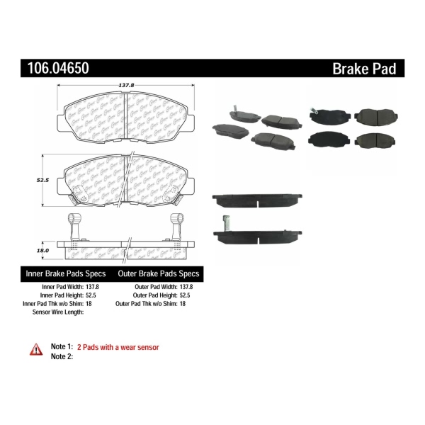 Centric Posi Quiet™ Extended Wear Semi-Metallic Front Disc Brake Pads 106.04650