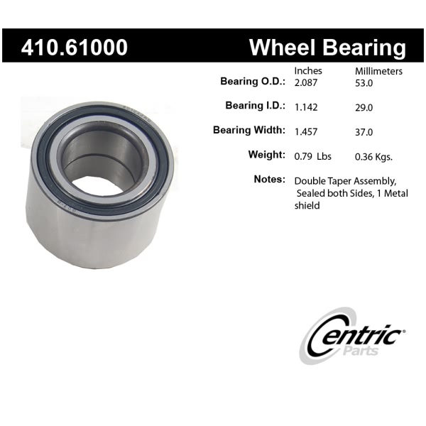 Centric Premium™ Rear Passenger Side Wheel Bearing and Race Set 410.61000