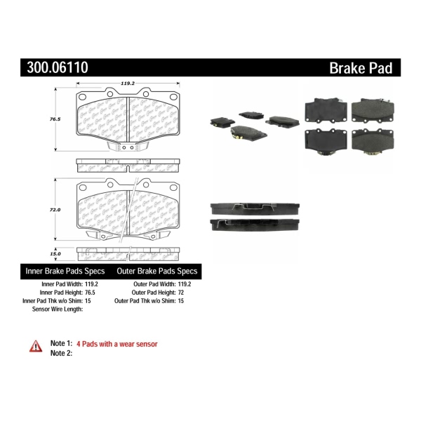 Centric Premium™ Semi-Metallic Brake Pads With Shims And Hardware 300.06110