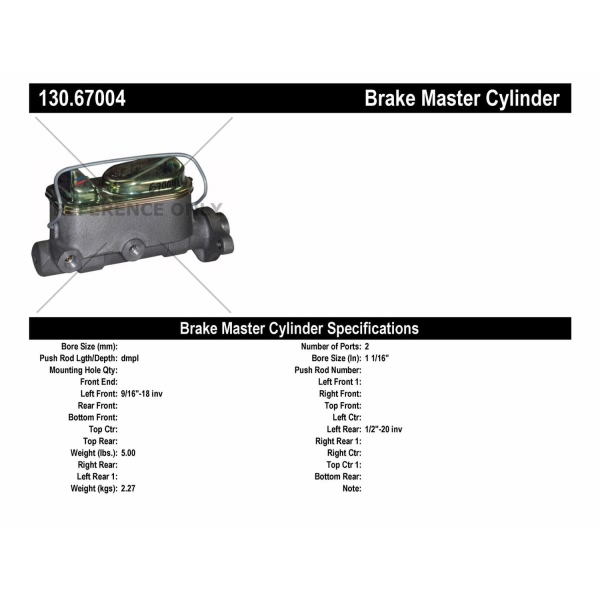 Centric Premium Brake Master Cylinder 130.67004