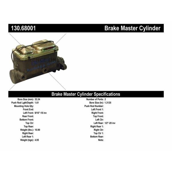 Centric Premium Brake Master Cylinder 130.68001