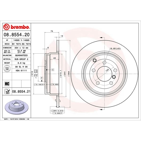 brembo UV Coated Series Solid Rear Brake Rotor 08.8554.21