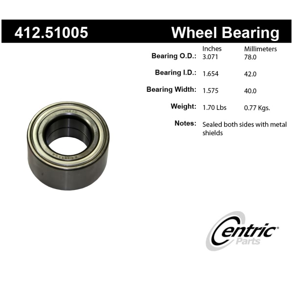 Centric Premium™ Front Driver Side Double Row Wheel Bearing 412.51005