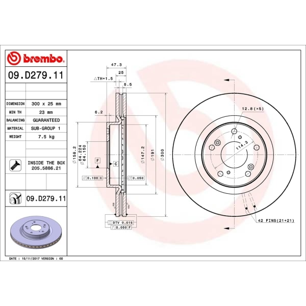 brembo UV Coated Series Vented Front Brake Rotor 09.D279.11