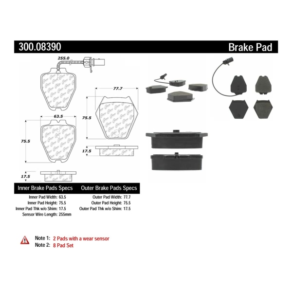 Centric Premium Semi-Metallic Front Disc Brake Pads 300.08390