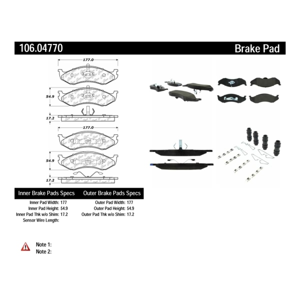 Centric Posi Quiet™ Extended Wear Semi-Metallic Front Disc Brake Pads 106.04770