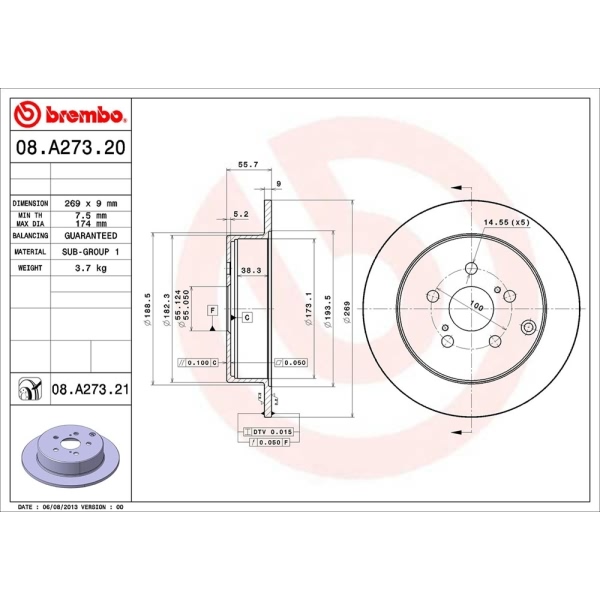 brembo UV Coated Series Solid Rear Brake Rotor 08.A273.21
