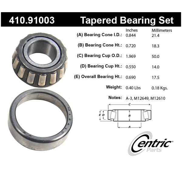 Centric Premium™ Front Passenger Side Outer Wheel Bearing and Race Set 410.91003