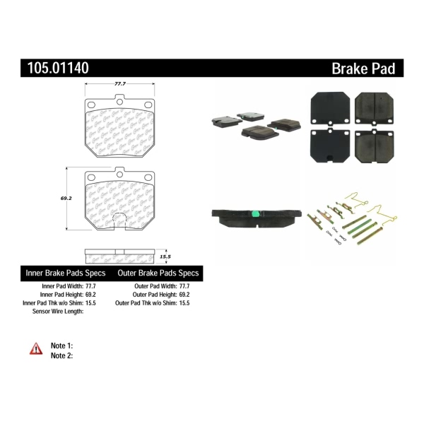 Centric Posi Quiet™ Ceramic Front Disc Brake Pads 105.01140