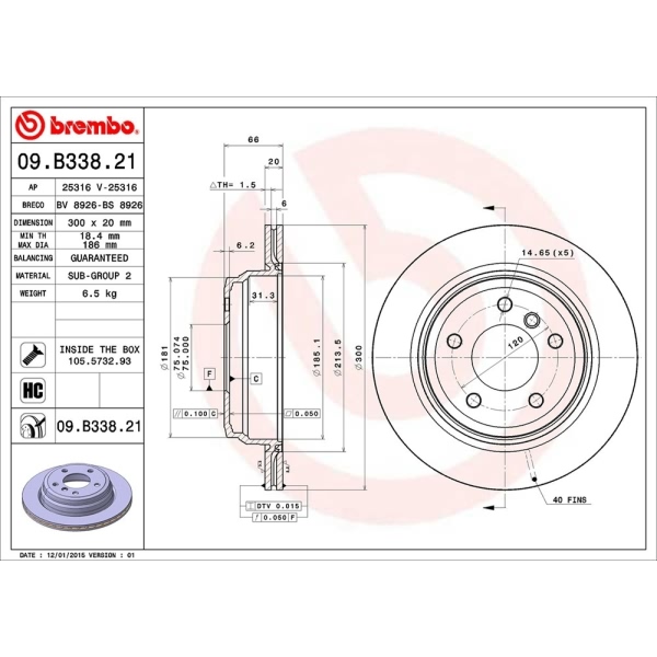 brembo UV Coated Series Vented Rear Brake Rotor 09.B338.21