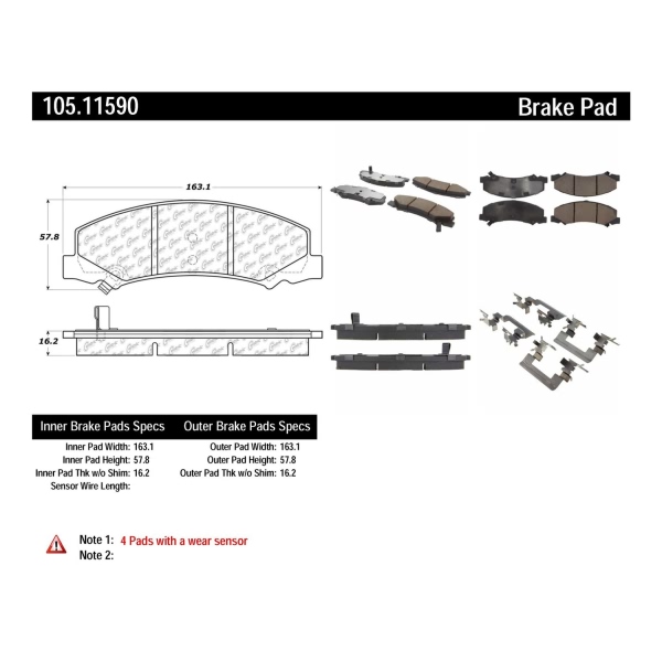 Centric Posi Quiet™ Ceramic Front Disc Brake Pads 105.11590