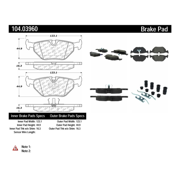 Centric Posi Quiet™ Semi-Metallic Rear Disc Brake Pads 104.03960