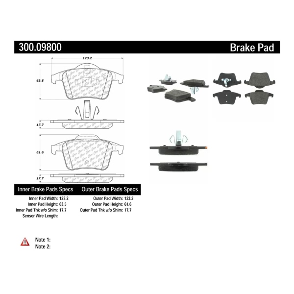 Centric Premium Semi-Metallic Rear Disc Brake Pads 300.09800