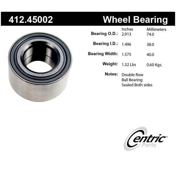 Centric Premium™ Front Passenger Side Double Row Wheel Bearing 412.45002