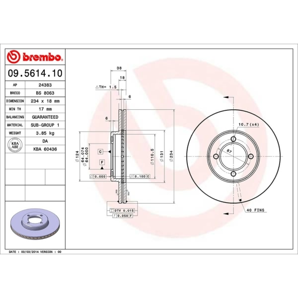 brembo OE Replacement Vented Front Brake Rotor 09.5614.10