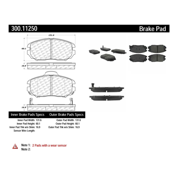 Centric Premium™ Semi-Metallic Brake Pads With Shims And Hardware 300.11250