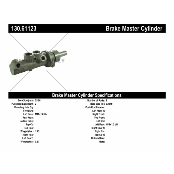 Centric Premium Brake Master Cylinder 130.61123